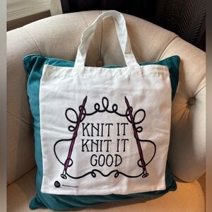 Knit It! Knit It Good! White Tote Bag for your Knitting Projects